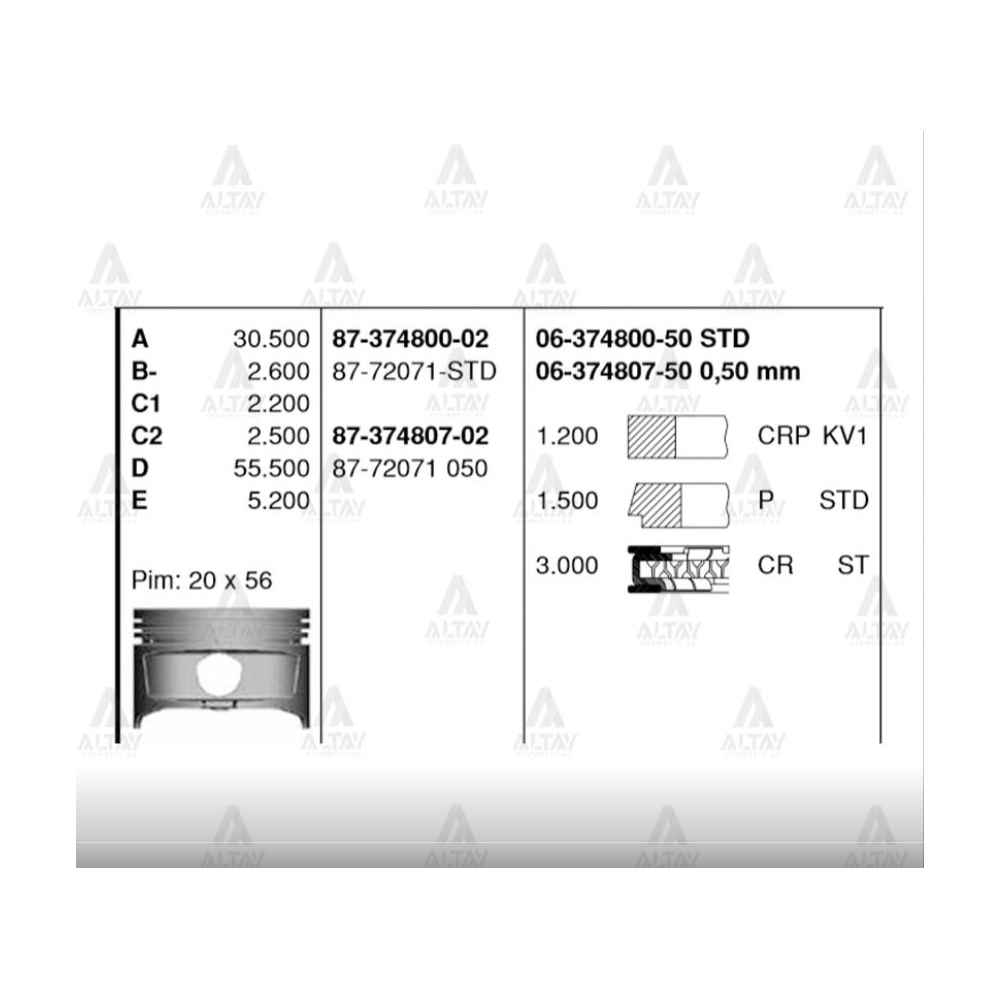 Corolla 92-00 1.6L Enj. 81.00Mm 050 Piston Segmanlı - GOE-87-72071-050 - 87-72071-050 