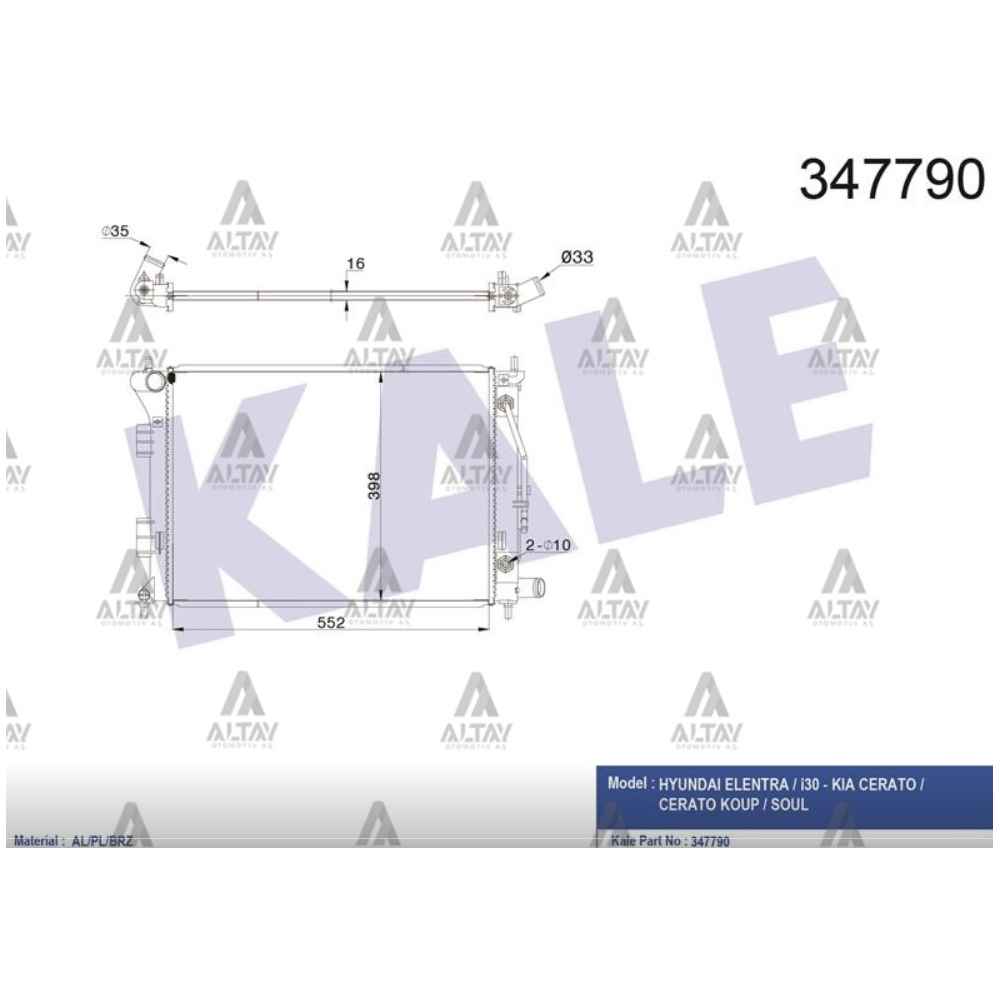 Elantra 11-13 i-30 12-16 Cerato Soul 16Mm A-T Brazıng Radyatör Su - 25310-3X101 