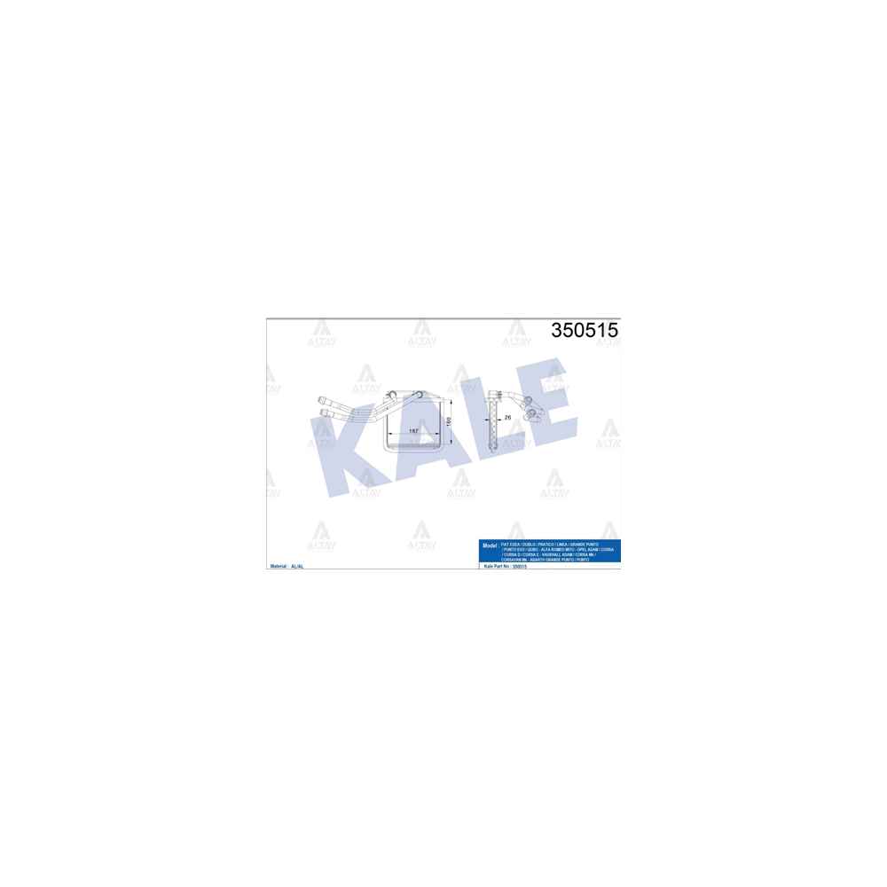  Linea 07- Egea 15- Nemo 07- Doblo 10- Fiorino 07- Brazing Kalorifer Radyatörü KLE-350515 
