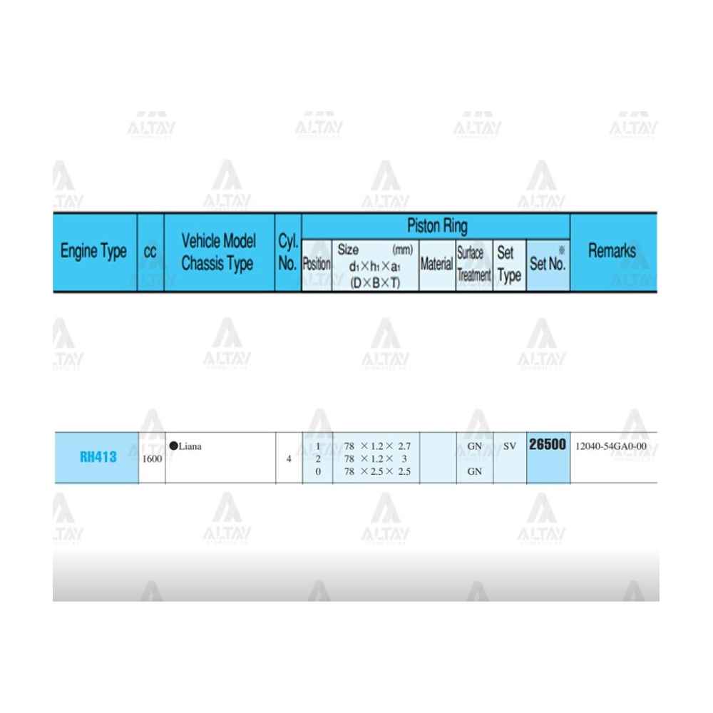Swift 02-07 1.3- 1.5 Vitara 1.6L Jb416 3 Kapı 78.00Mm M16A Std Takim Segman-STD RIK-26500-STD 